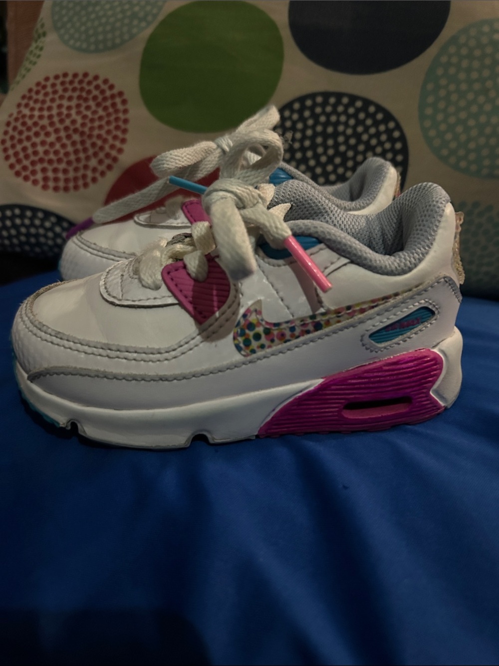 Nike Kids White & Pink Athletic Sneakers with Multicolor Swoosh
